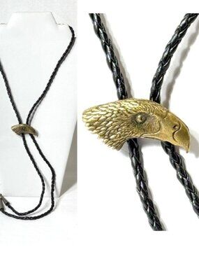 Gold-tone eagle and black cord western cowboy bolo tie